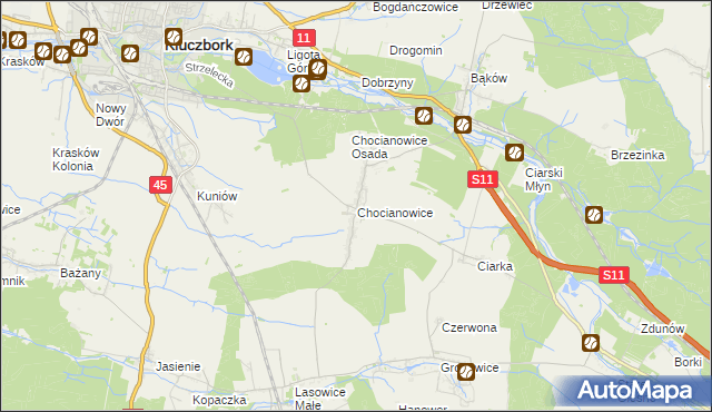 mapa Chocianowice gmina Lasowice Wielkie, Chocianowice gmina Lasowice Wielkie na mapie Targeo
