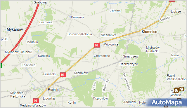 mapa Chorzenice gmina Kłomnice, Chorzenice gmina Kłomnice na mapie Targeo