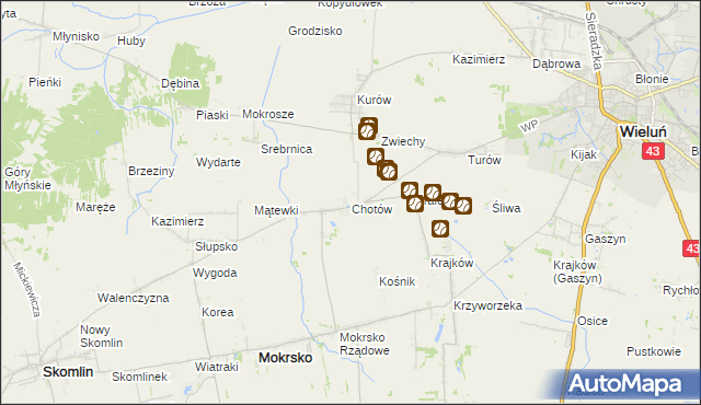 mapa Chotów gmina Mokrsko, Chotów gmina Mokrsko na mapie Targeo