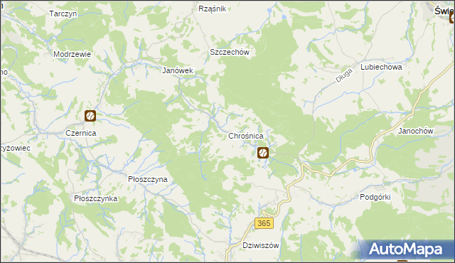 mapa Chrośnica gmina Jeżów Sudecki, Chrośnica gmina Jeżów Sudecki na mapie Targeo