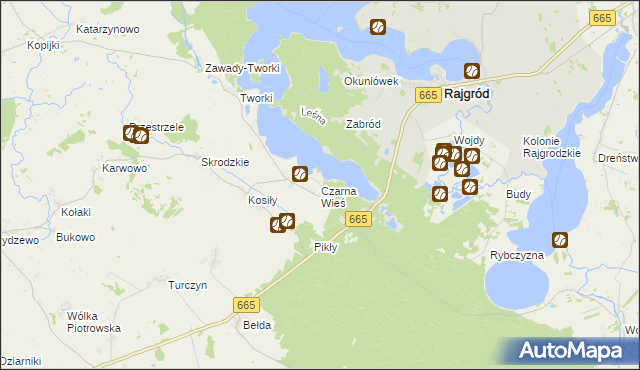 mapa Czarna Wieś gmina Rajgród, Czarna Wieś gmina Rajgród na mapie Targeo