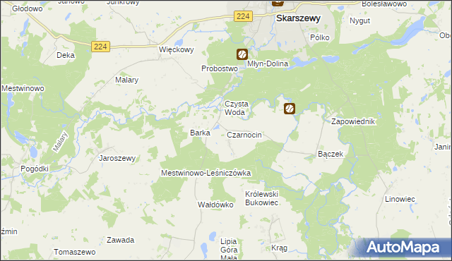 mapa Czarnocin gmina Skarszewy, Czarnocin gmina Skarszewy na mapie Targeo