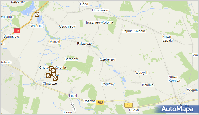 mapa Czeberaki gmina Stara Kornica, Czeberaki gmina Stara Kornica na mapie Targeo