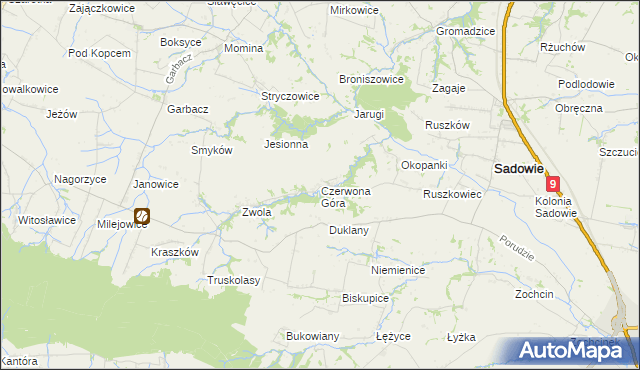 mapa Czerwona Góra gmina Sadowie, Czerwona Góra gmina Sadowie na mapie Targeo