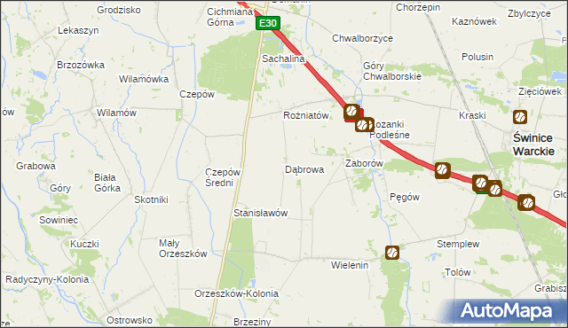 mapa Dąbrowa gmina Uniejów, Dąbrowa gmina Uniejów na mapie Targeo