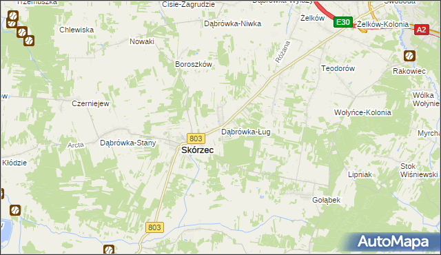 mapa Dąbrówka-Ług, Dąbrówka-Ług na mapie Targeo