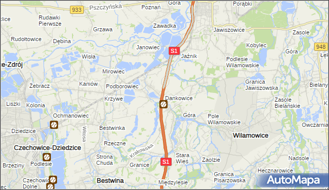 mapa Dankowice gmina Wilamowice, Dankowice gmina Wilamowice na mapie Targeo