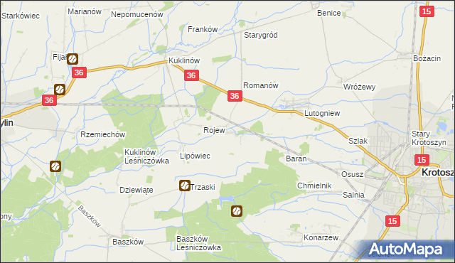 mapa Dzierżanów gmina Krotoszyn, Dzierżanów gmina Krotoszyn na mapie Targeo