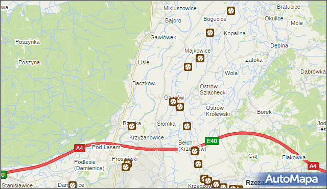 mapa Gawłów gmina Bochnia, Gawłów gmina Bochnia na mapie Targeo