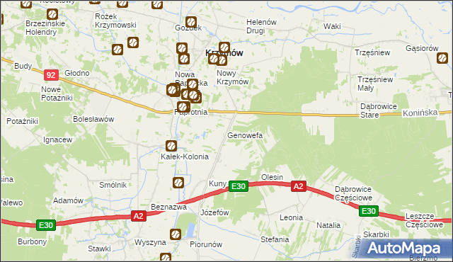 mapa Genowefa gmina Krzymów, Genowefa gmina Krzymów na mapie Targeo