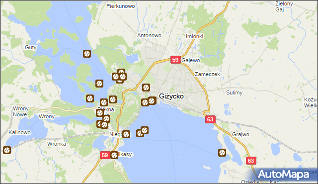 mapa Giżycko, Giżycko na mapie Targeo