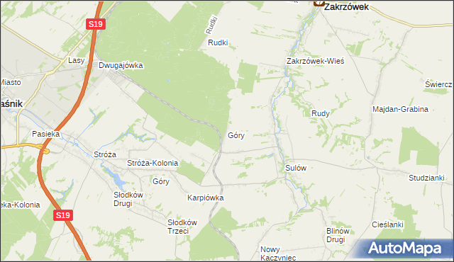 mapa Góry gmina Zakrzówek, Góry gmina Zakrzówek na mapie Targeo