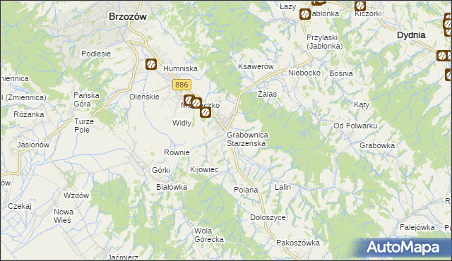 mapa Grabownica Starzeńska, Grabownica Starzeńska na mapie Targeo