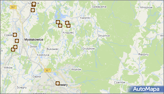 mapa Gruszków gmina Mysłakowice, Gruszków gmina Mysłakowice na mapie Targeo