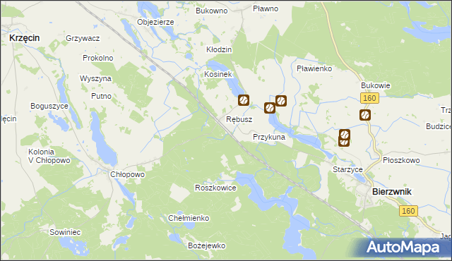 mapa Grzywna gmina Bierzwnik, Grzywna gmina Bierzwnik na mapie Targeo