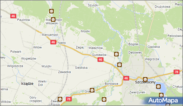 mapa Gustawów gmina Szczekociny, Gustawów gmina Szczekociny na mapie Targeo