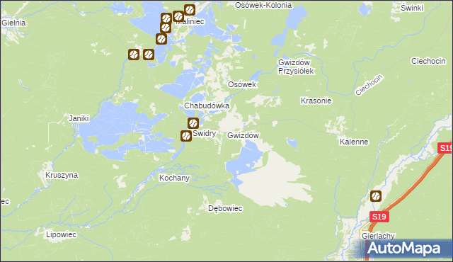 mapa Gwizdów gmina Modliborzyce, Gwizdów gmina Modliborzyce na mapie Targeo