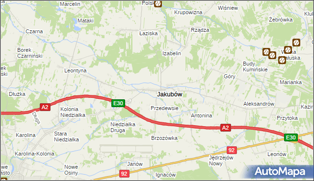 mapa Jakubów powiat miński, Jakubów powiat miński na mapie Targeo