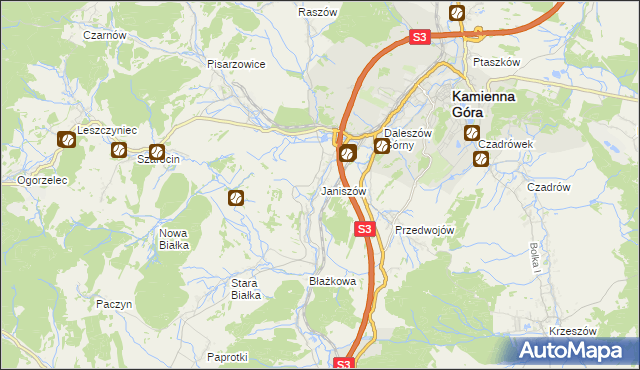 mapa Janiszów gmina Kamienna Góra, Janiszów gmina Kamienna Góra na mapie Targeo