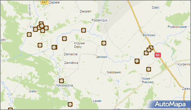 mapa Janowo gmina Kolno, Janowo gmina Kolno na mapie Targeo