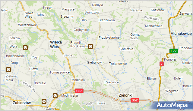 mapa Januszowice gmina Zielonki, Januszowice gmina Zielonki na mapie Targeo