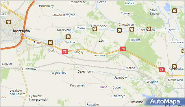 mapa Jasionna gmina Jędrzejów, Jasionna gmina Jędrzejów na mapie Targeo