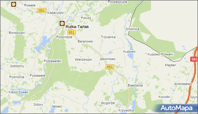 mapa Jasionowo gmina Rutka-Tartak, Jasionowo gmina Rutka-Tartak na mapie Targeo