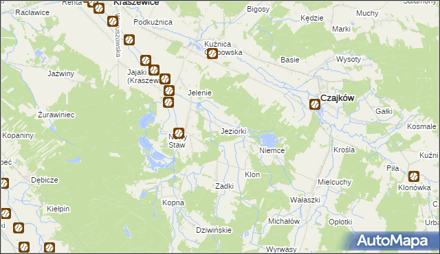 mapa Jeziorki gmina Kraszewice, Jeziorki gmina Kraszewice na mapie Targeo