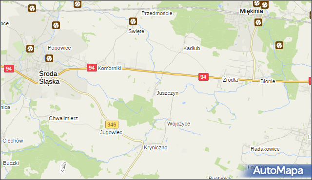mapa Juszczyn gmina Środa Śląska, Juszczyn gmina Środa Śląska na mapie Targeo