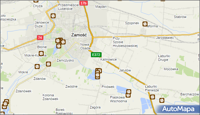 mapa Kalinowice gmina Zamość, Kalinowice gmina Zamość na mapie Targeo