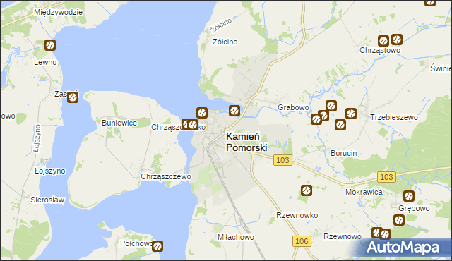 mapa Kamień Pomorski, Kamień Pomorski na mapie Targeo