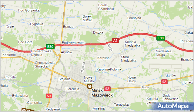 mapa Karolina gmina Mińsk Mazowiecki, Karolina gmina Mińsk Mazowiecki na mapie Targeo