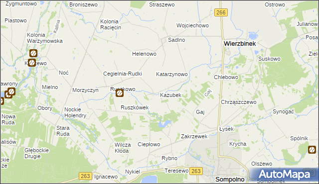 mapa Kazubek gmina Wierzbinek, Kazubek gmina Wierzbinek na mapie Targeo