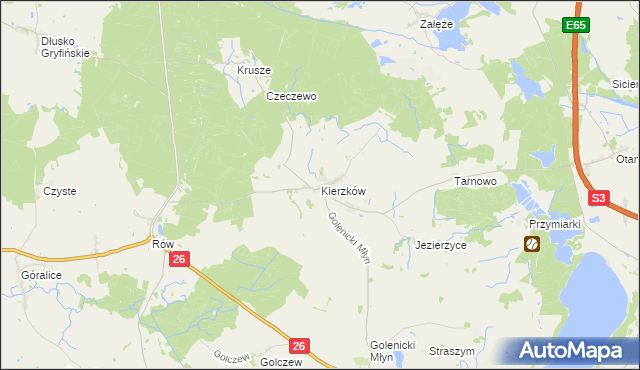 mapa Kierzków gmina Myślibórz, Kierzków gmina Myślibórz na mapie Targeo