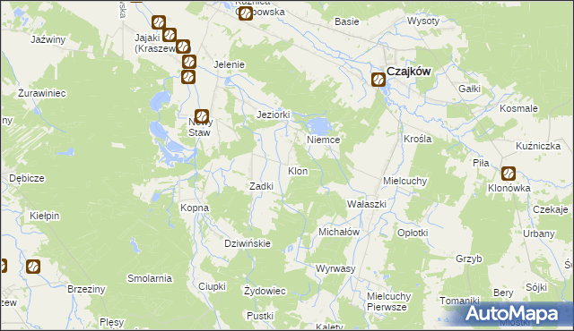 mapa Klon gmina Czajków, Klon gmina Czajków na mapie Targeo