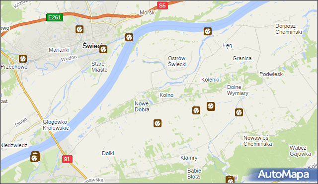 mapa Kolno gmina Chełmno, Kolno gmina Chełmno na mapie Targeo