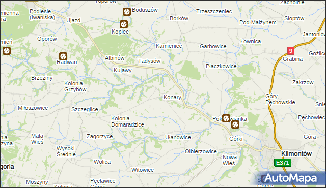 mapa Konary gmina Klimontów, Konary gmina Klimontów na mapie Targeo