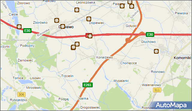 mapa Konarzewo gmina Dopiewo, Konarzewo gmina Dopiewo na mapie Targeo