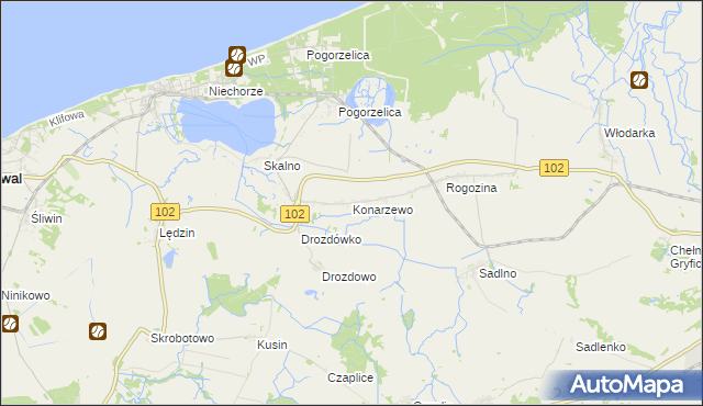 mapa Konarzewo gmina Karnice, Konarzewo gmina Karnice na mapie Targeo