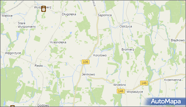 mapa Korytowo gmina Maszewo, Korytowo gmina Maszewo na mapie Targeo