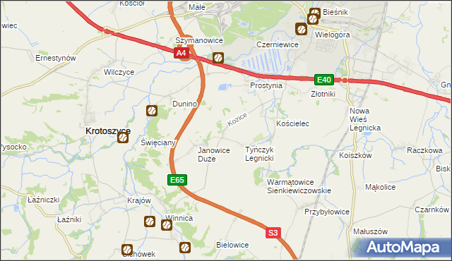 mapa Kozice gmina Krotoszyce, Kozice gmina Krotoszyce na mapie Targeo