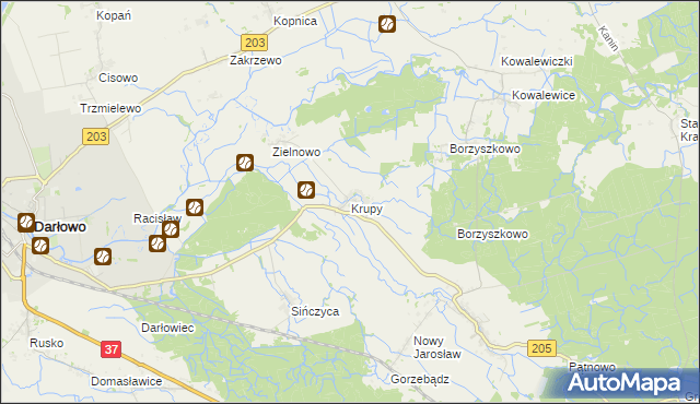 mapa Krupy gmina Darłowo, Krupy gmina Darłowo na mapie Targeo