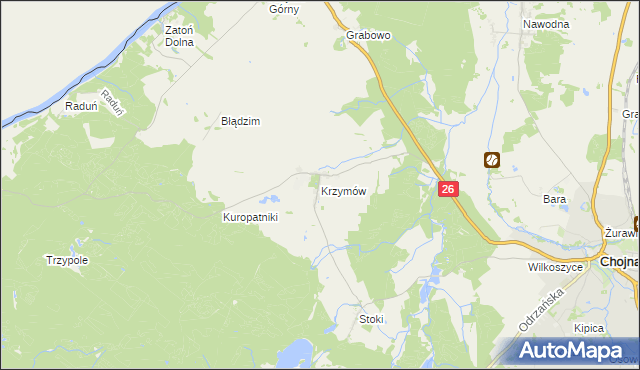 mapa Krzymów gmina Chojna, Krzymów gmina Chojna na mapie Targeo