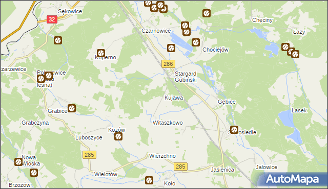 mapa Kujawa gmina Gubin, Kujawa gmina Gubin na mapie Targeo