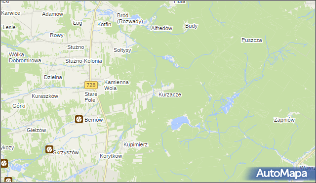 mapa Kurzacze gmina Gowarczów, Kurzacze gmina Gowarczów na mapie Targeo