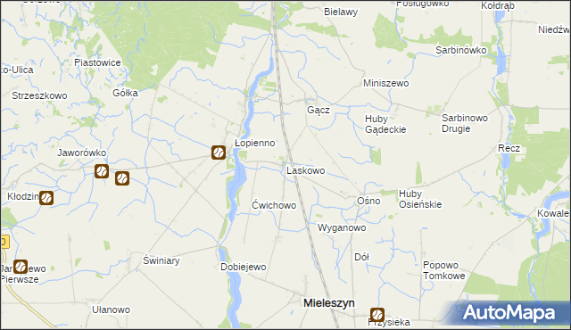 mapa Laskowo gmina Janowiec Wielkopolski, Laskowo gmina Janowiec Wielkopolski na mapie Targeo