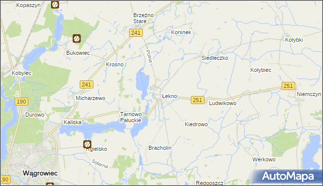 mapa Łekno gmina Wągrowiec, Łekno gmina Wągrowiec na mapie Targeo