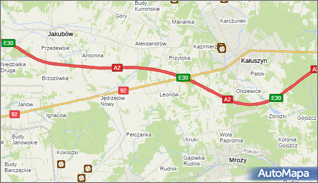 mapa Leonów gmina Kałuszyn, Leonów gmina Kałuszyn na mapie Targeo