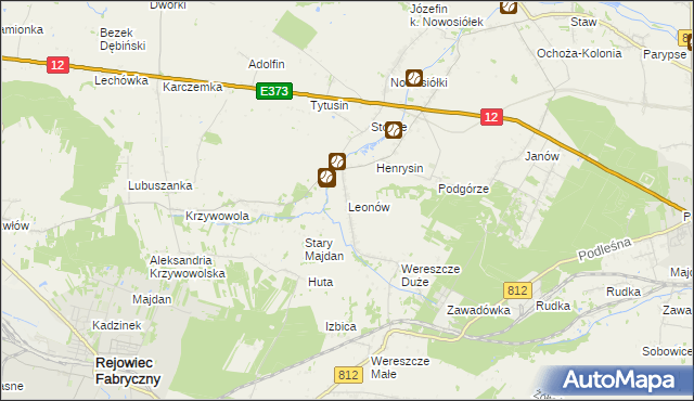 mapa Leonów gmina Rejowiec, Leonów gmina Rejowiec na mapie Targeo