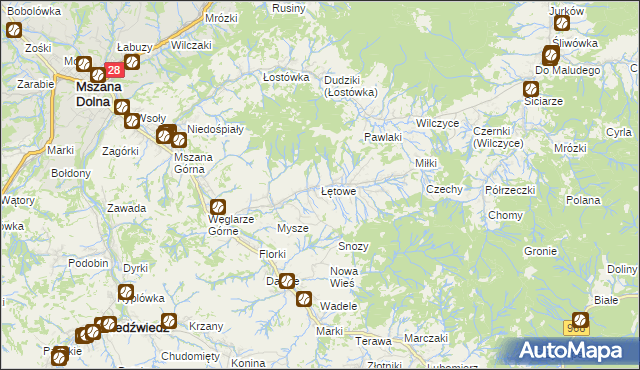 mapa Łętowe, Łętowe na mapie Targeo